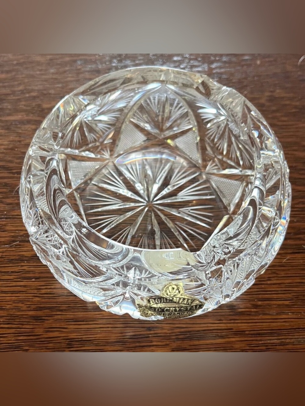 VTG Bohemian Czech Hand Cut Crystal Ashtray Star Design Heavy 8 Point Star 60s